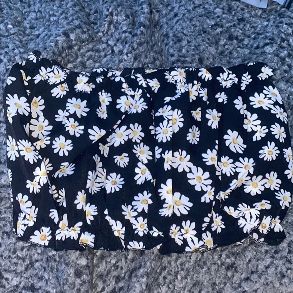 Puffy flower print tube top